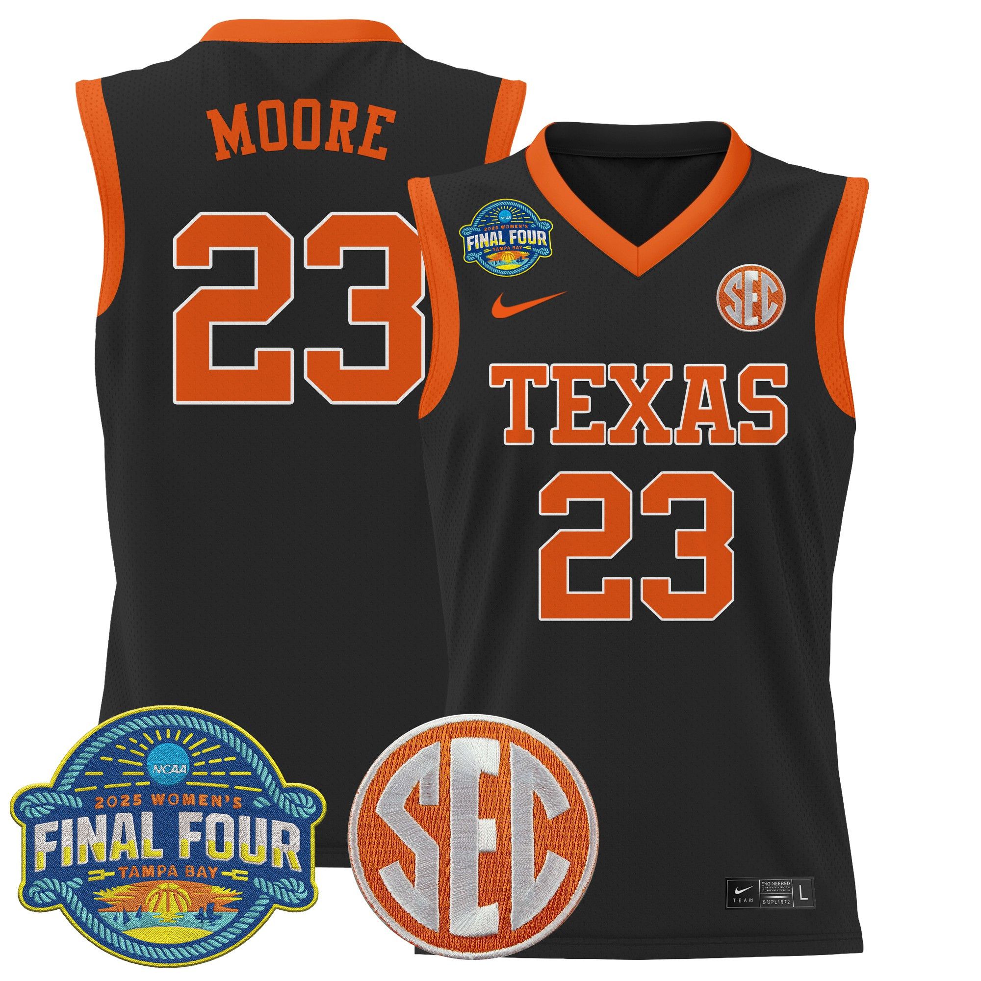 Men Texas Longhorns #23 Moore Black Nike 2025 Final Four Patch Lightweight Basketball NCAA Jersey->ncaa teams->NCAA Jersey